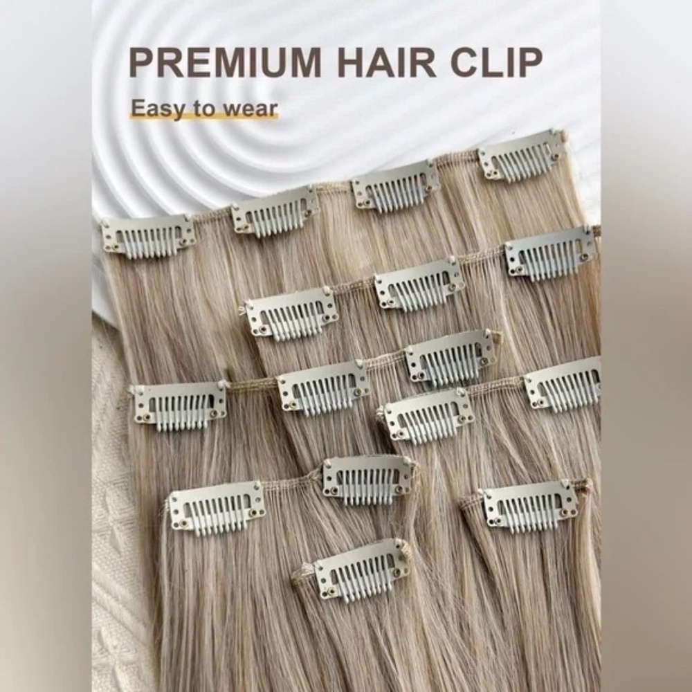 Clip in Hair Extensions Highlight 16 Clip 7 Pcs Light Blonde Straight Long Hair - Picture 8 of 8